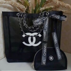Brand new Chanel mesh beauty tote bag black (cosmetic pouch bag not included)